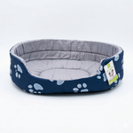 Load image into Gallery viewer, Nunbell Ultra-Soft Padded Pet Bed – Navy Paw Print Oval Nest for Dogs & Cats