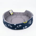 Load image into Gallery viewer, Nunbell Ultra-Soft Padded Pet Bed – Navy Paw Print Oval Nest for Dogs & Cats