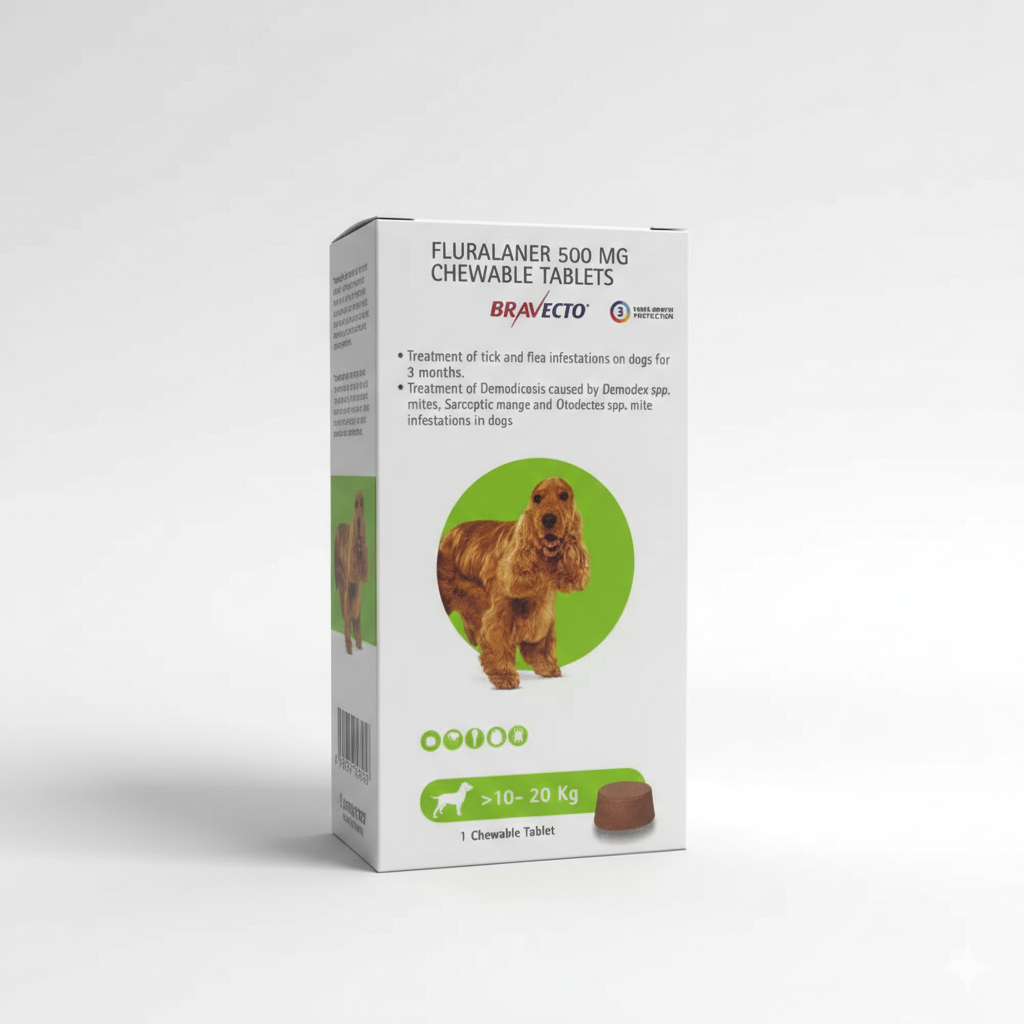 Bravecto 500mg Chewable Tablet for Medium Dogs (10-20kg)
