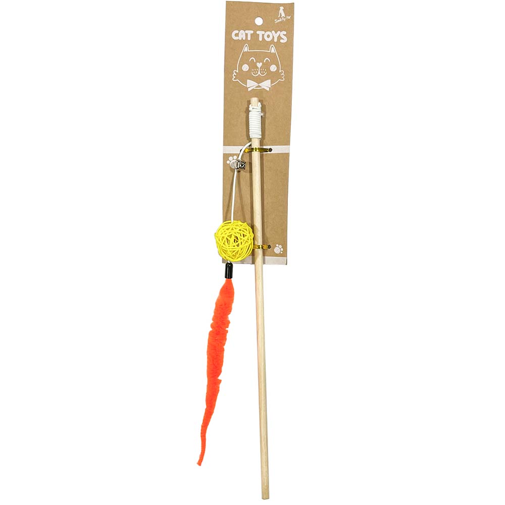 Cat Teasing Wooden Stick with Rattan Ball