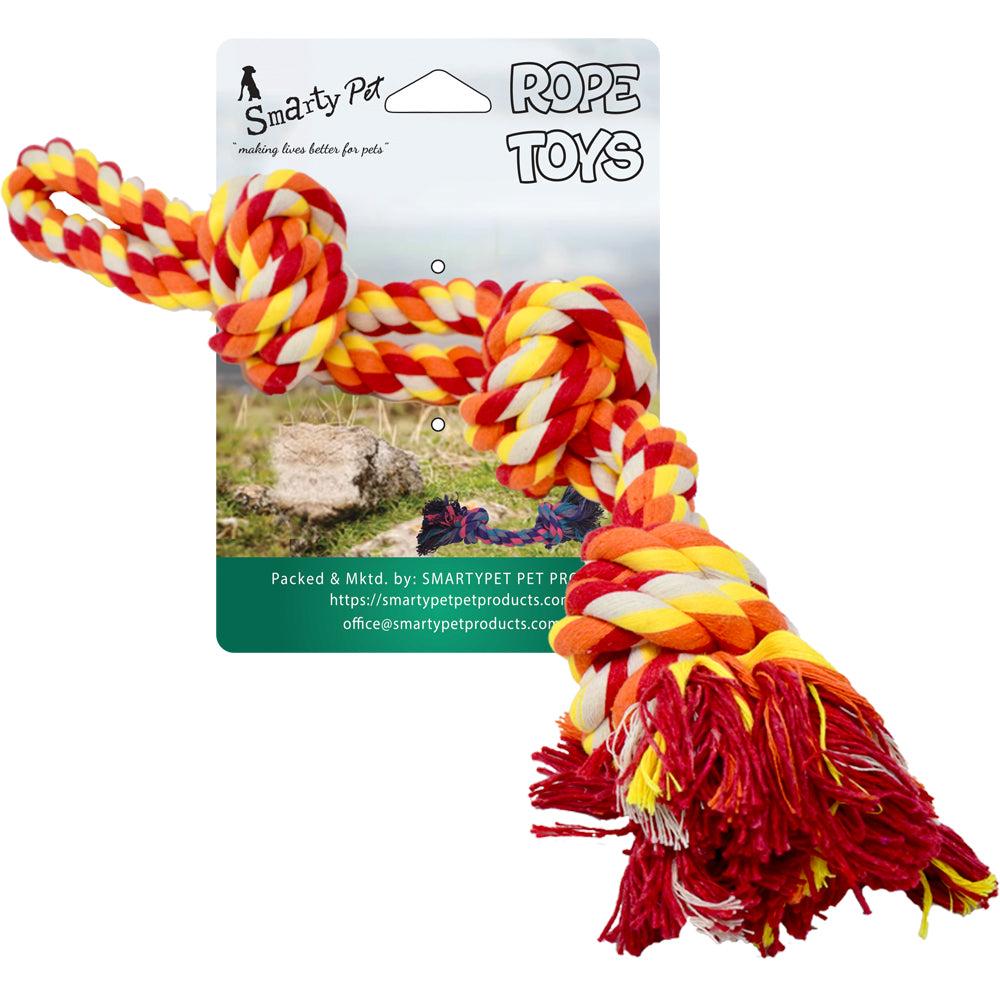 Smarty Pet 3-Knot Heavy-Duty Cotton Rope Dog Toy – 2-String Durable Tug & Chew