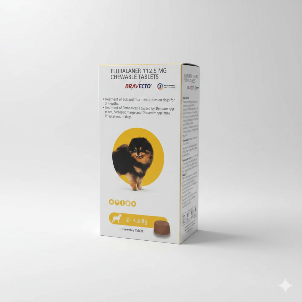 Bravecto 112.5 mg Chewable Tablet for Very Small Dogs (2–4.5 kg)