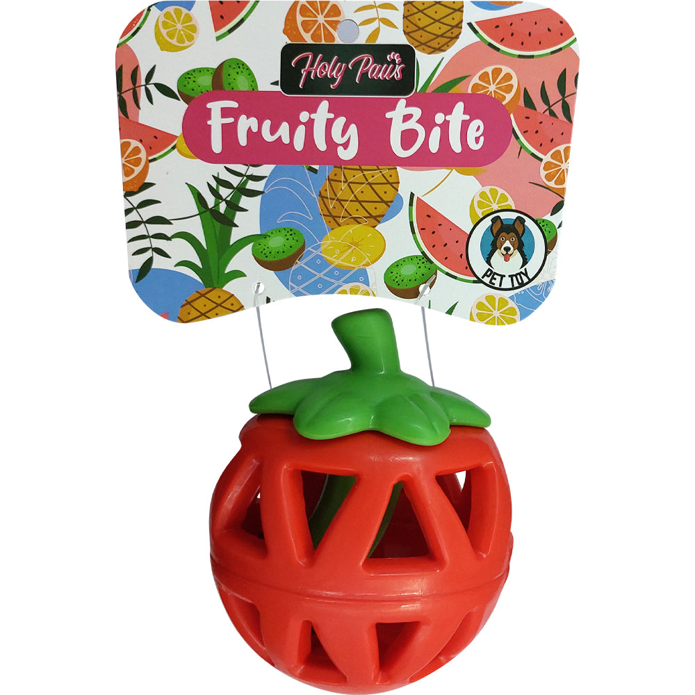 Holy Paws Fruity Bite Strawberry Dog Toy – Natural Rubber Treat Dispenser