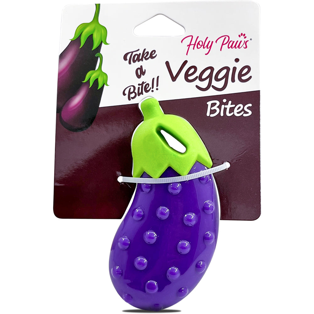 Holy Paws Veggie Bites Eggplant Squeaky Dog Toy – Durable Orbee-Tuff Rubber Chew for Small & Medium Breeds