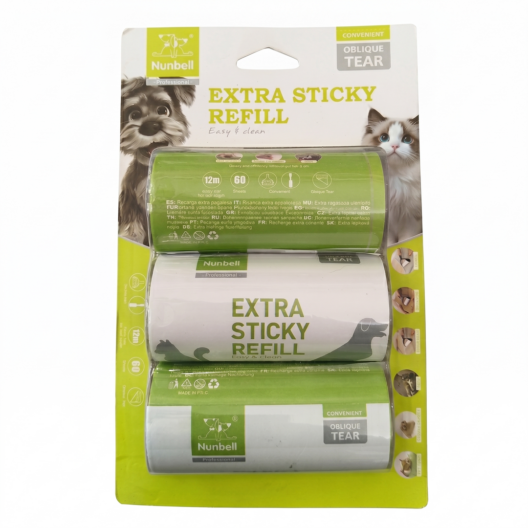 Nunbell Extra Sticky Lint Roller Refills (60 Sheets Per Roll) – Pack of 3