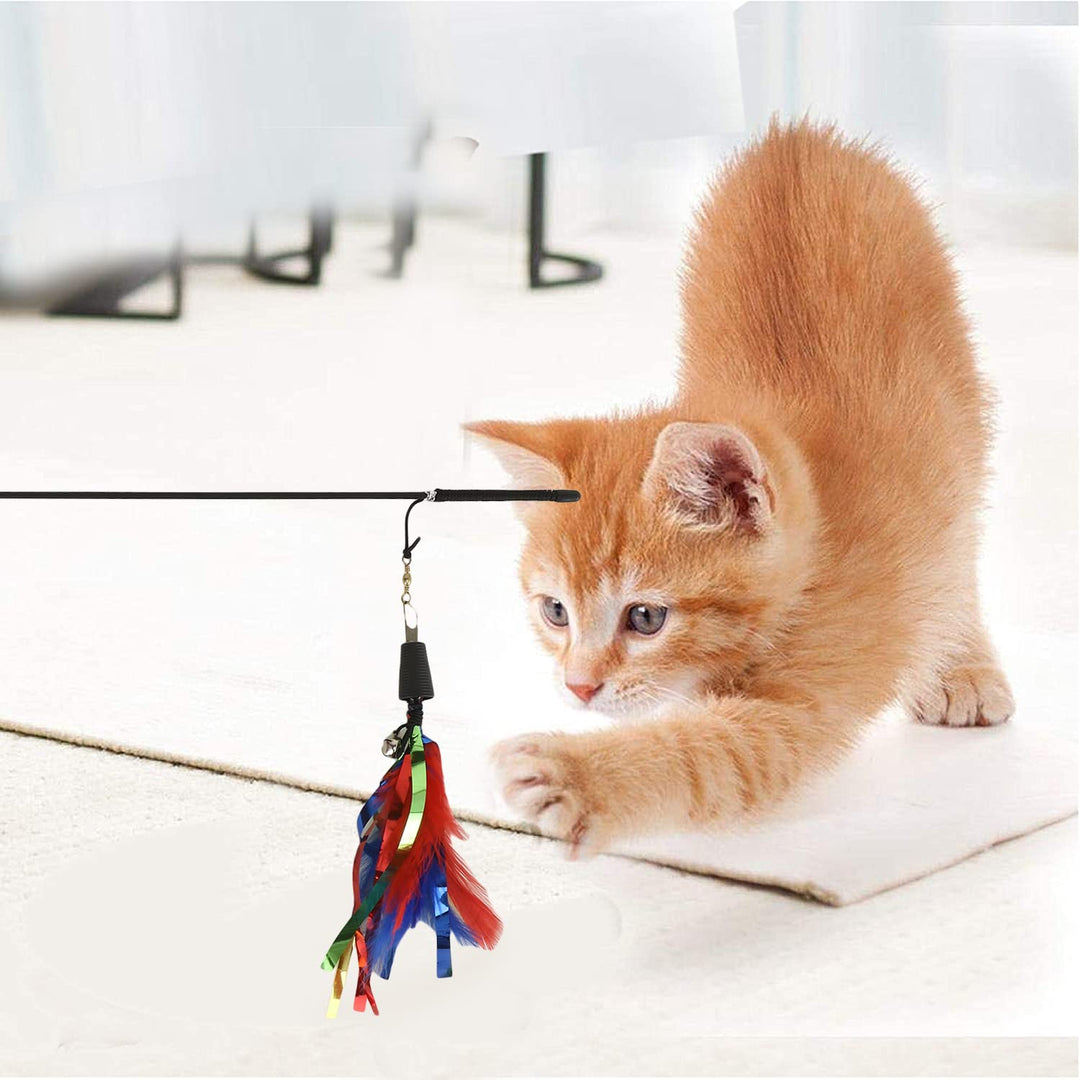 Basil Feather Wand Cat Teaser Toy with Bell & Tinsel