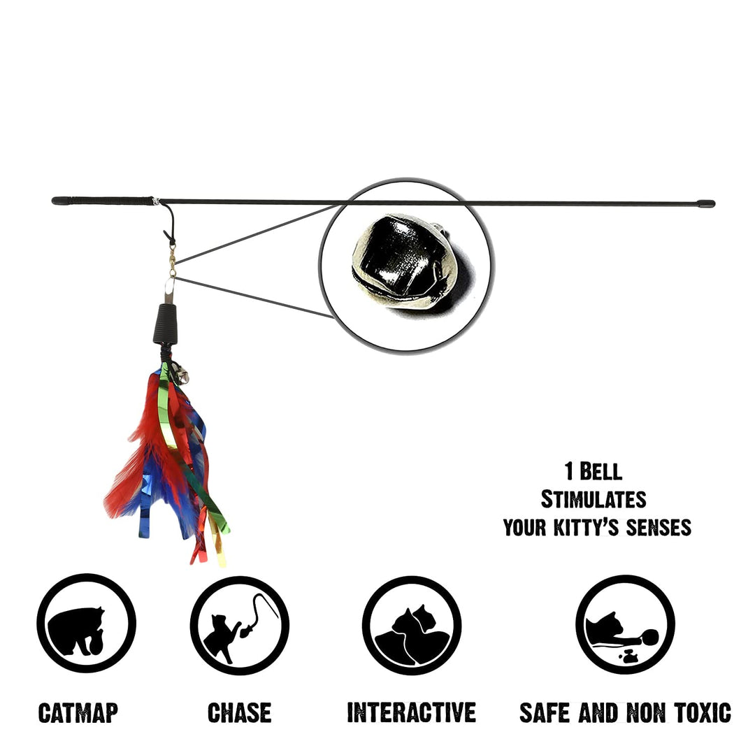 Basil Feather Wand Cat Teaser Toy with Bell & Tinsel