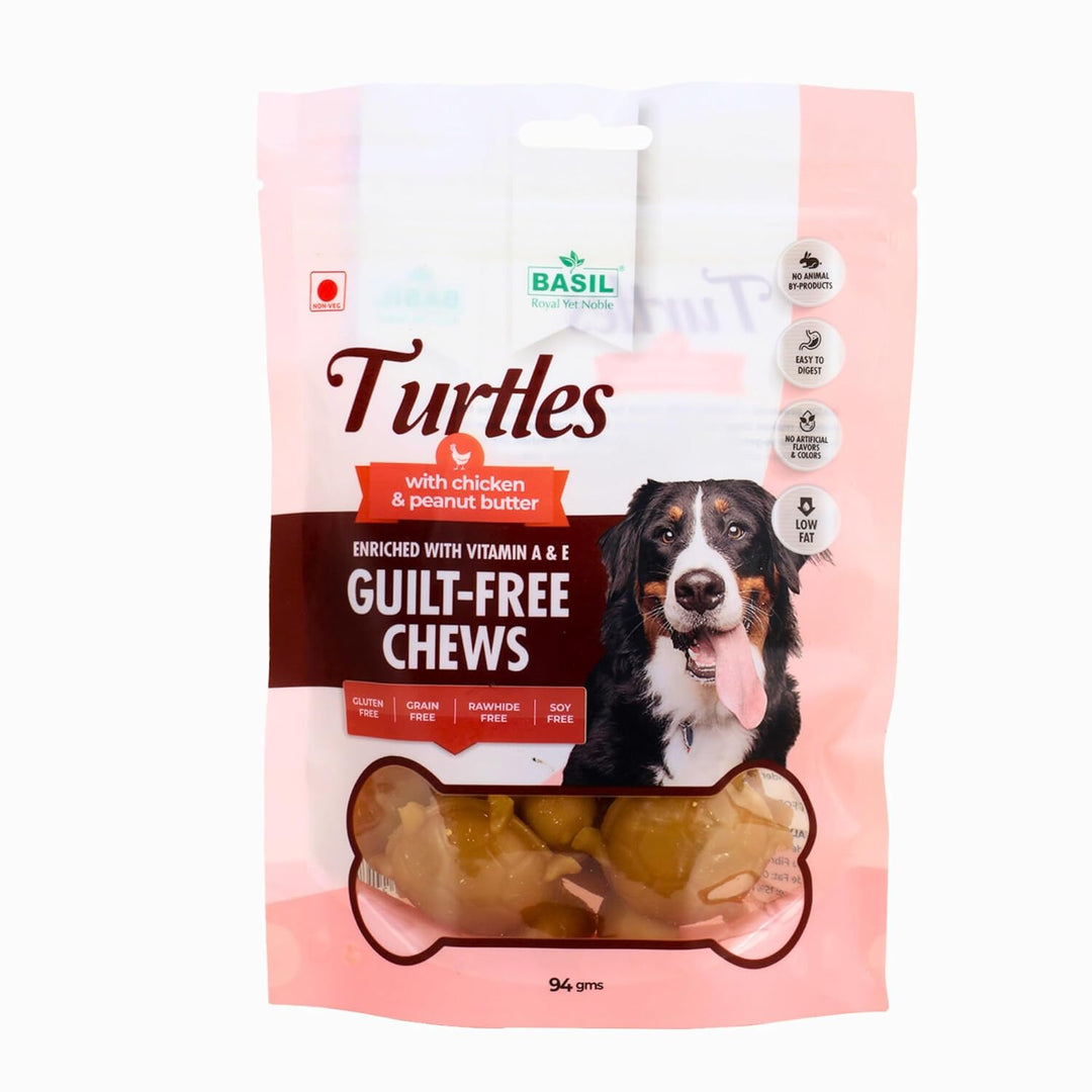 Basil "Turtles" Dog Chews – Chicken & Peanut Butter Flavor (94g)