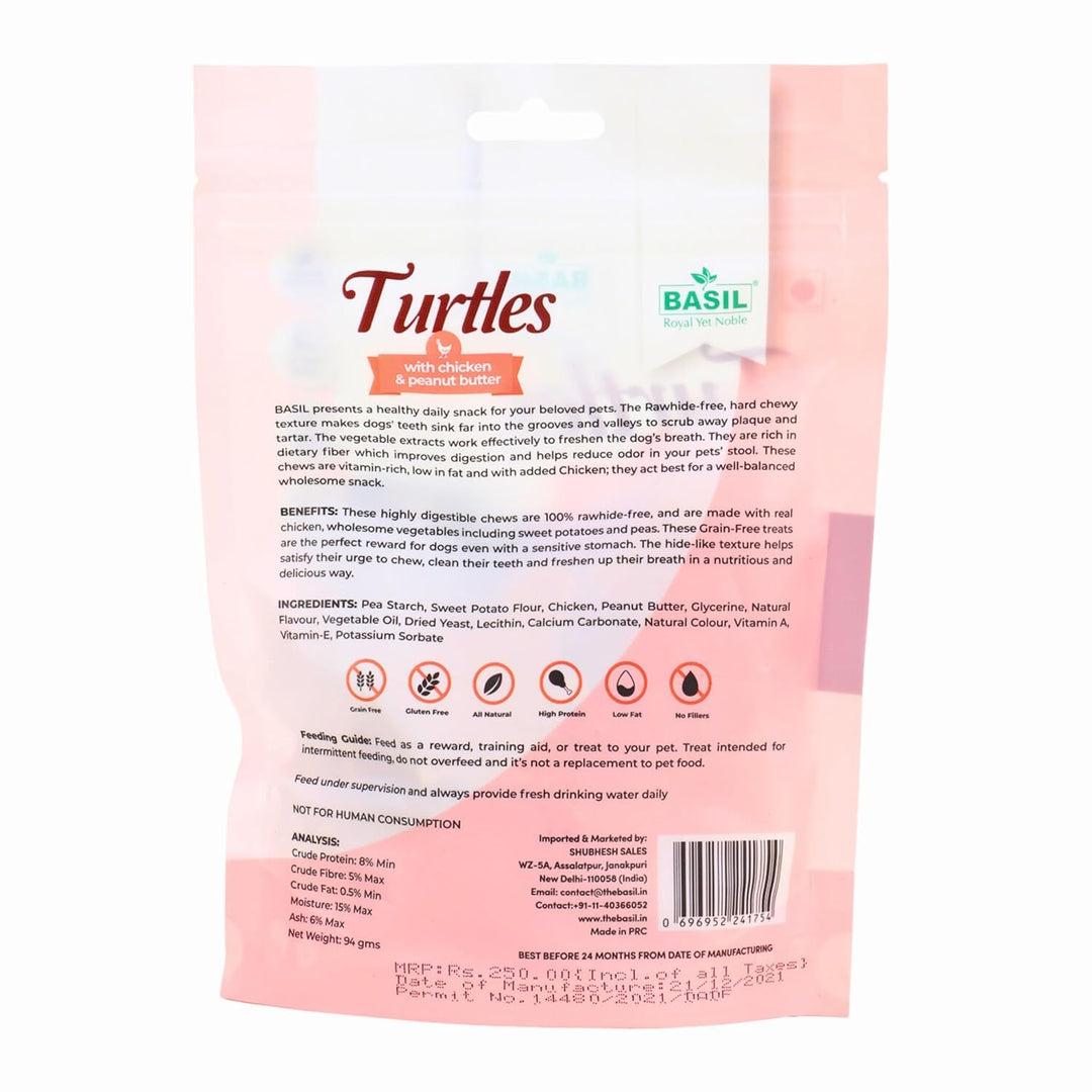 Basil "Turtles" Dog Chews – Chicken & Peanut Butter Flavor (94g)