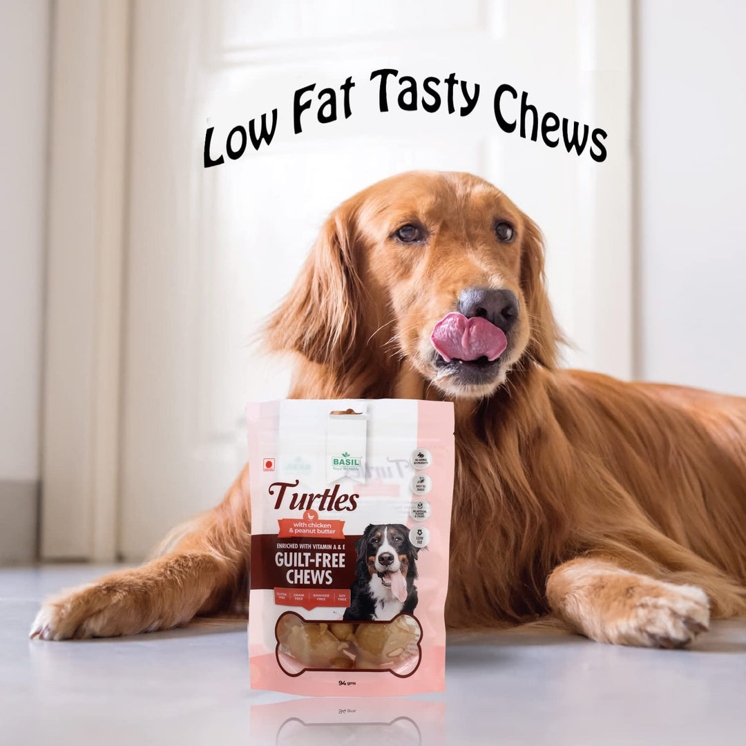 Basil "Turtles" Dog Chews – Chicken & Peanut Butter Flavor (94g)