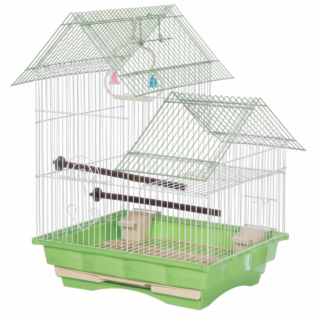 Deluxe Split-Level Gable Roof Bird Cage-304 (35x28x48cm)