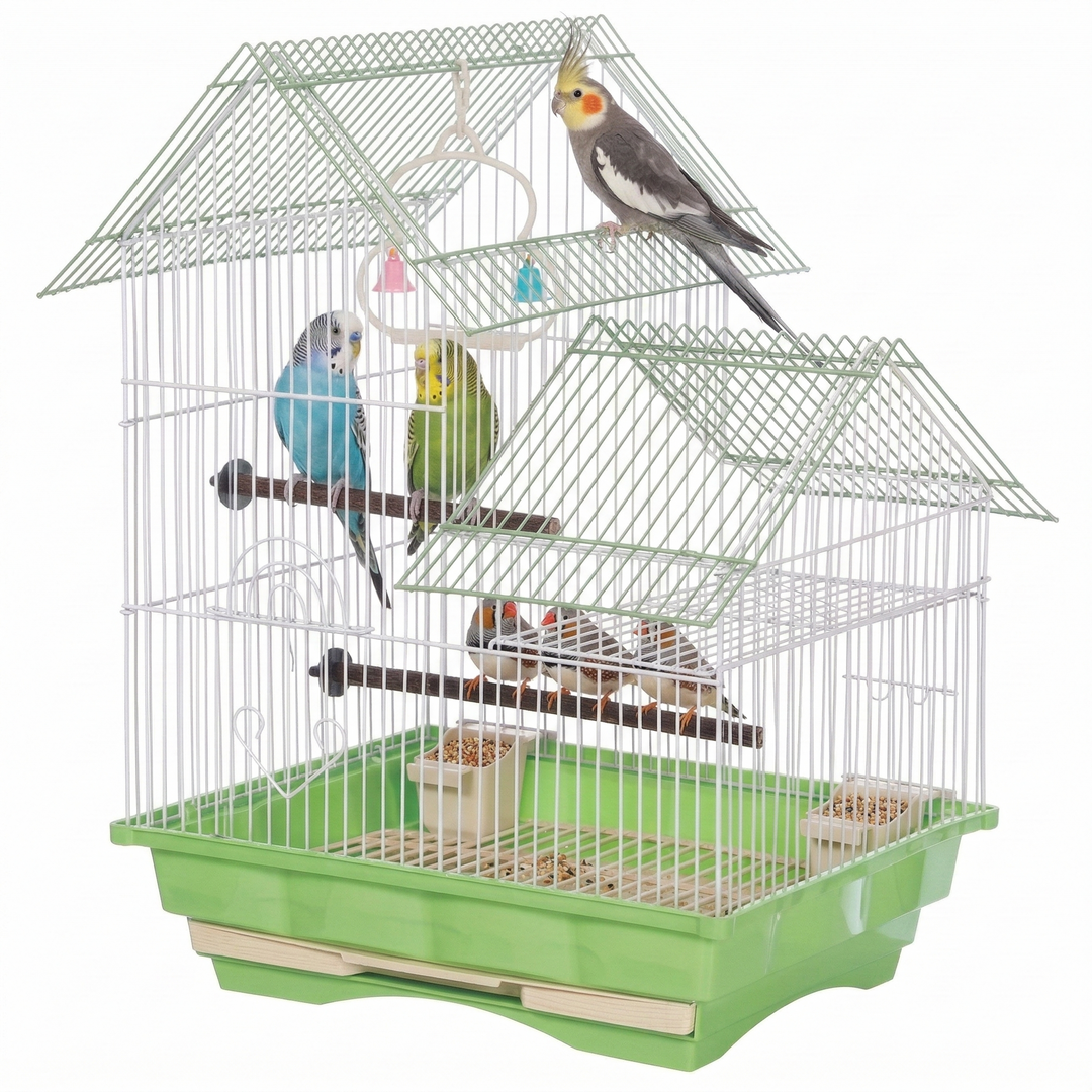 Deluxe Split-Level Gable Roof Bird Cage-304 (35x28x48cm)