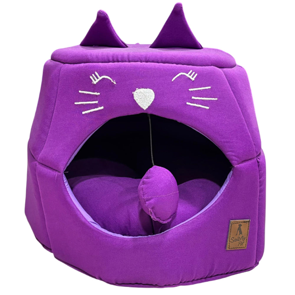 SmartyPet Cat House 2-in-1 Foldable Pet Bed & Cave, Small - Plain (Color May Vary)