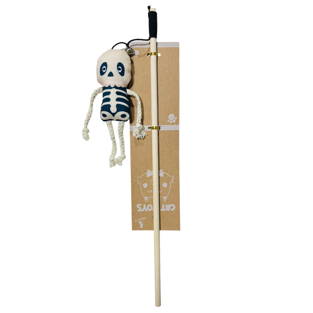 SmartyPet Skeleton Cat Teaser Wand Toy with Bell – Natural Wooden Stick (40cm)