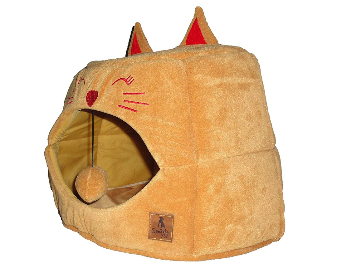 SmartyPet Cat House 2-in-1 Foldable Pet Bed & Cave, Small - Plain (Color May Vary)