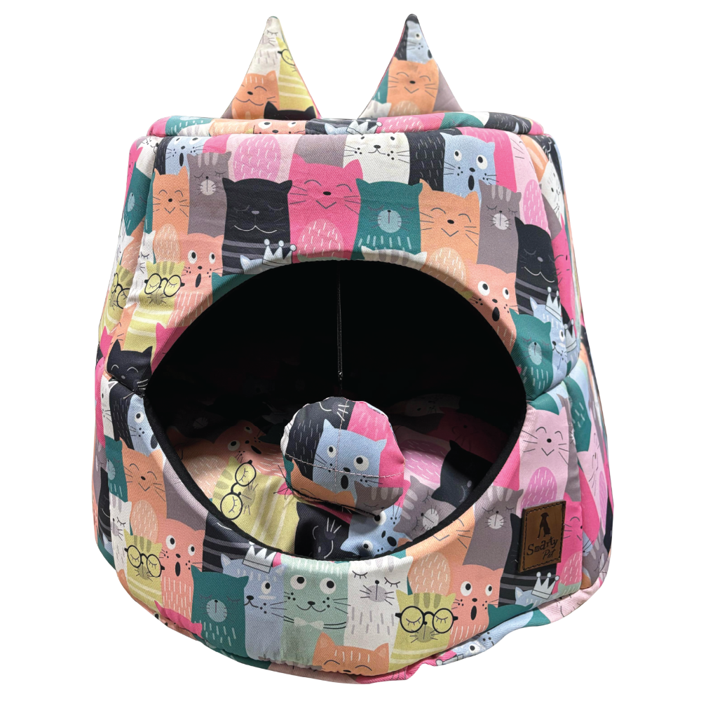 SmartyPet Printed Cat House & Bed Set (Color & Print May Vary)
