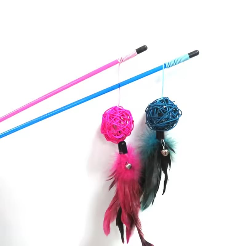 Cat Teasing Plastic Stick with Rattan Ball