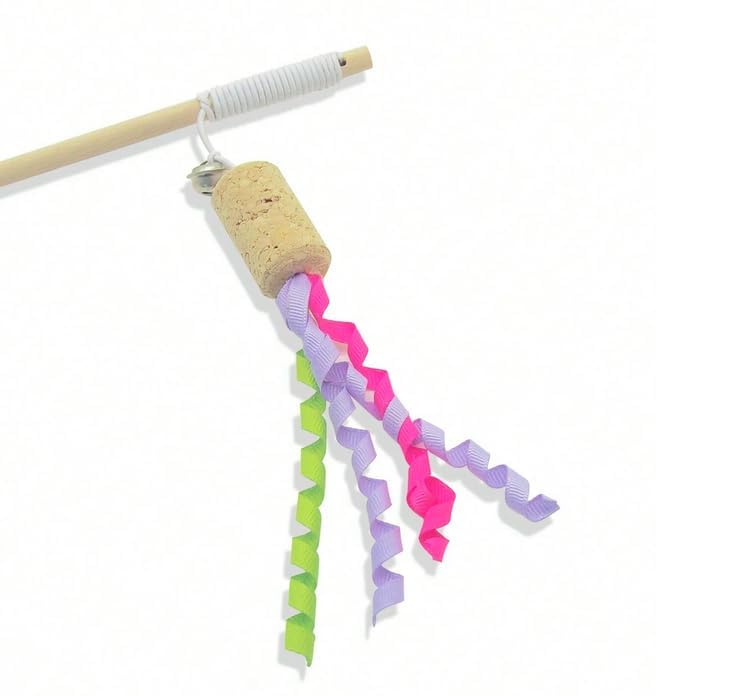 Premium Natural Wooden Cat Wand Toy with Cork & Jingle Bell