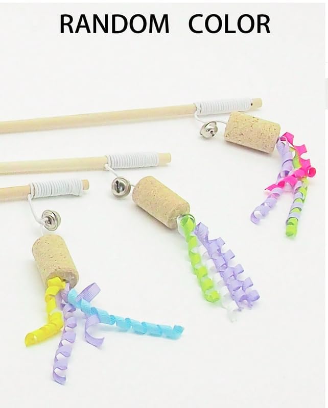 Premium Natural Wooden Cat Wand Toy with Cork & Jingle Bell