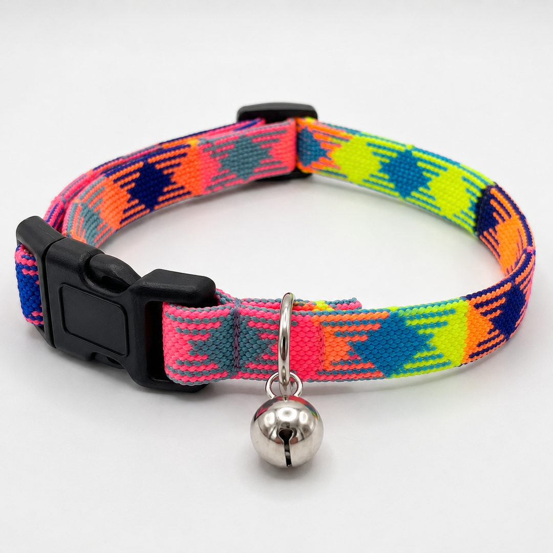 Premium Nylon Printed Cat & Small Dog Collar with Bell