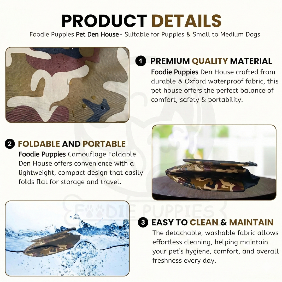Camouflage Pet Den House – Premium Foldable Shelter for Dogs & Cats