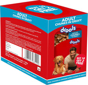 Drools Adult Wet Dog Food – Real Chicken & Chicken Liver Chunks in Gravy (15g x 12 Pouches)