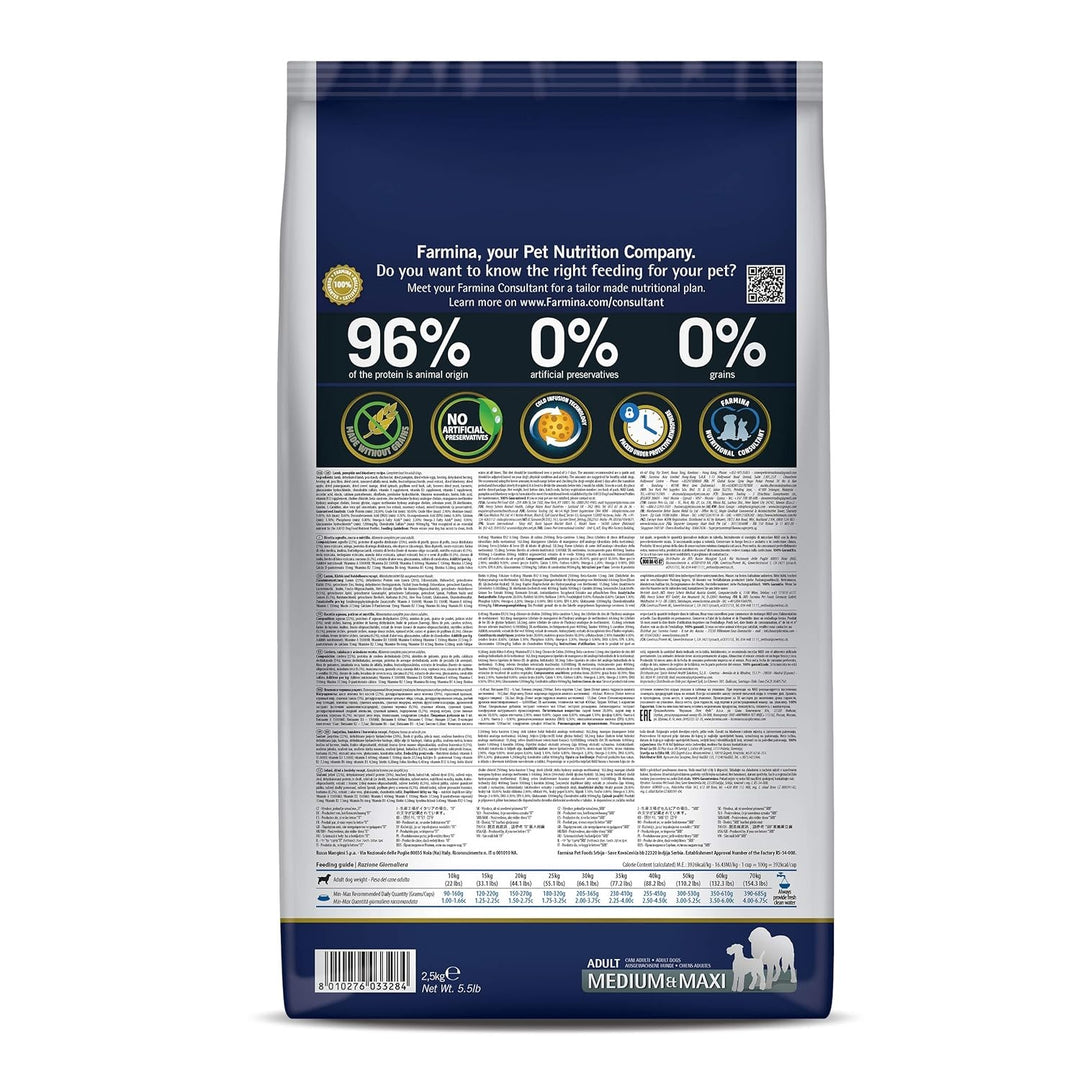 Farmina N&D Pumpkin Lamb & Blueberry Grain-Free Medium & Maxi Adult Dog Food - 2.5kg