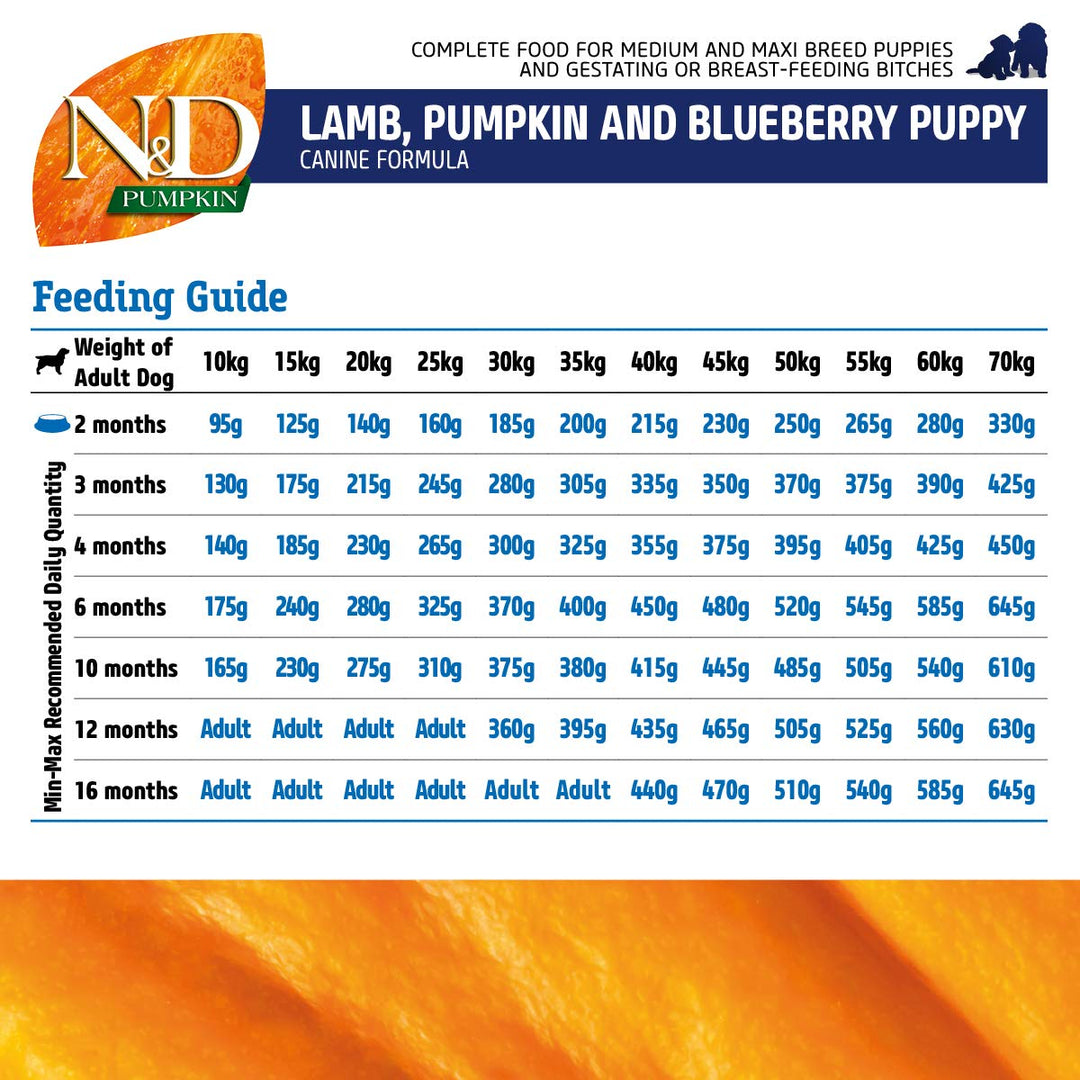 Farmina N&D Pumpkin Lamb & Blueberry Grain-Free Dry Puppy Food – Medium & Maxi Breeds - 2.5Kg