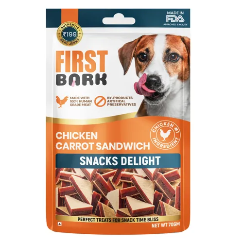 First Bark Chicken & Carrot Sandwich Dog Treats (70g)