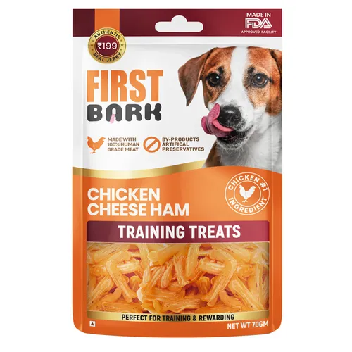 First Bark Chicken Cheese Ham Dog Training Treats – 70g