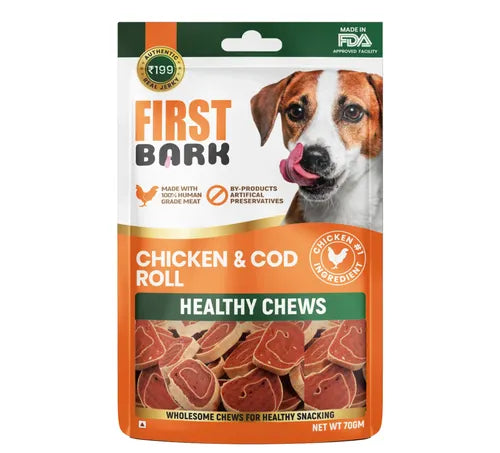 First Bark Chicken & Cod Rolls Dog Treats - 70gm