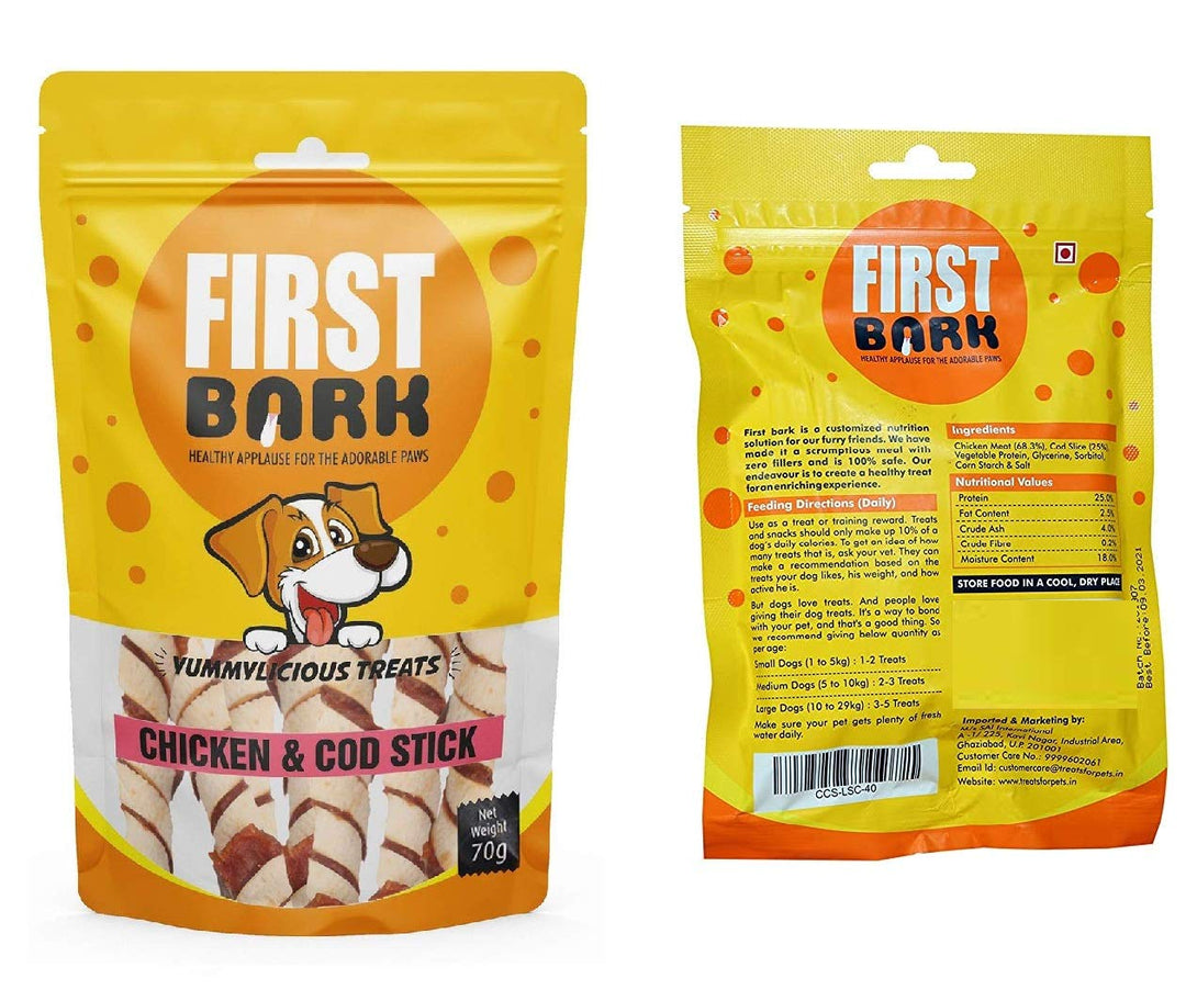 First Bark Chicken & COD Stick Dog Treats – 70gm