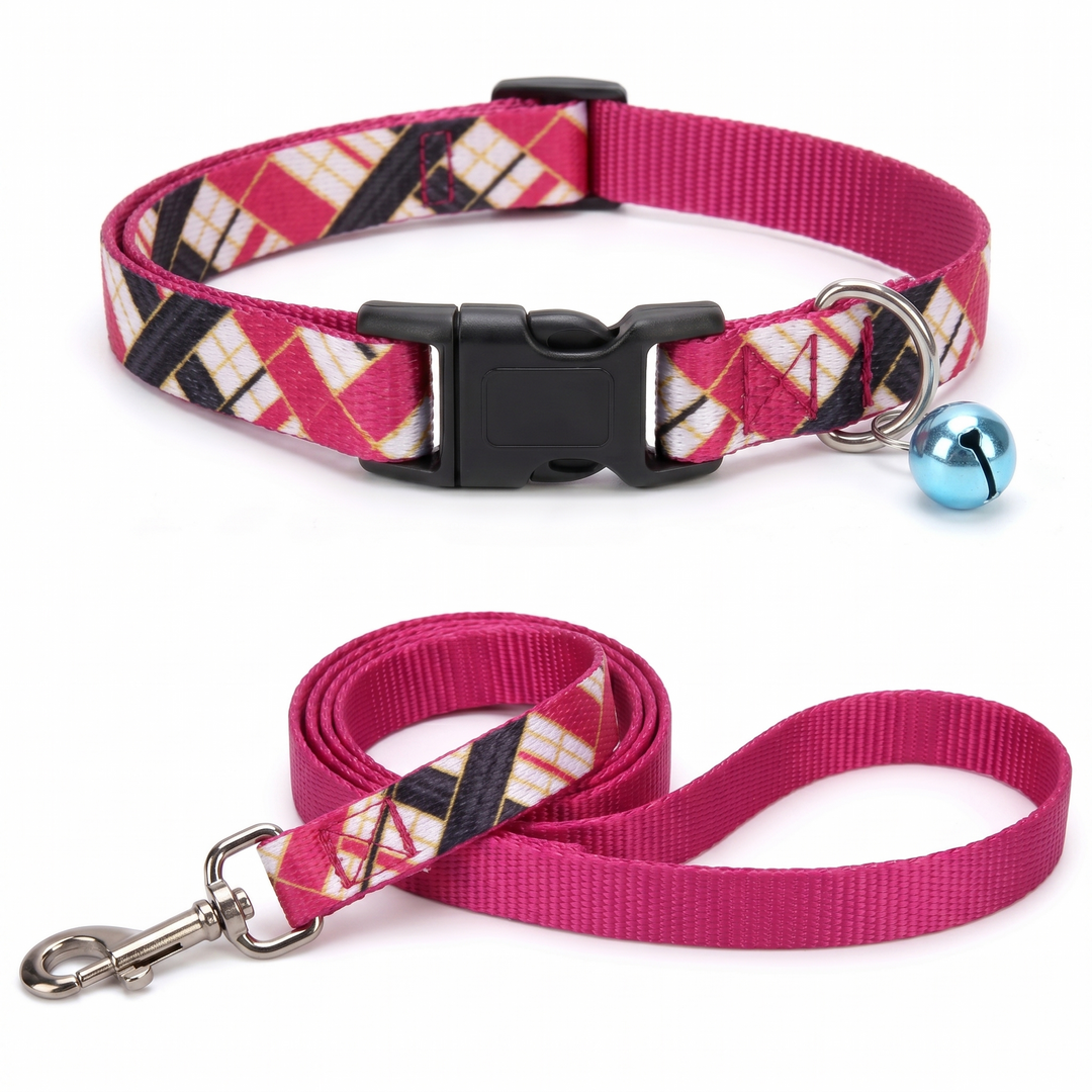 SmartyPet Plaid Collar and Leash Matching Set with Safety Bell (10mm)