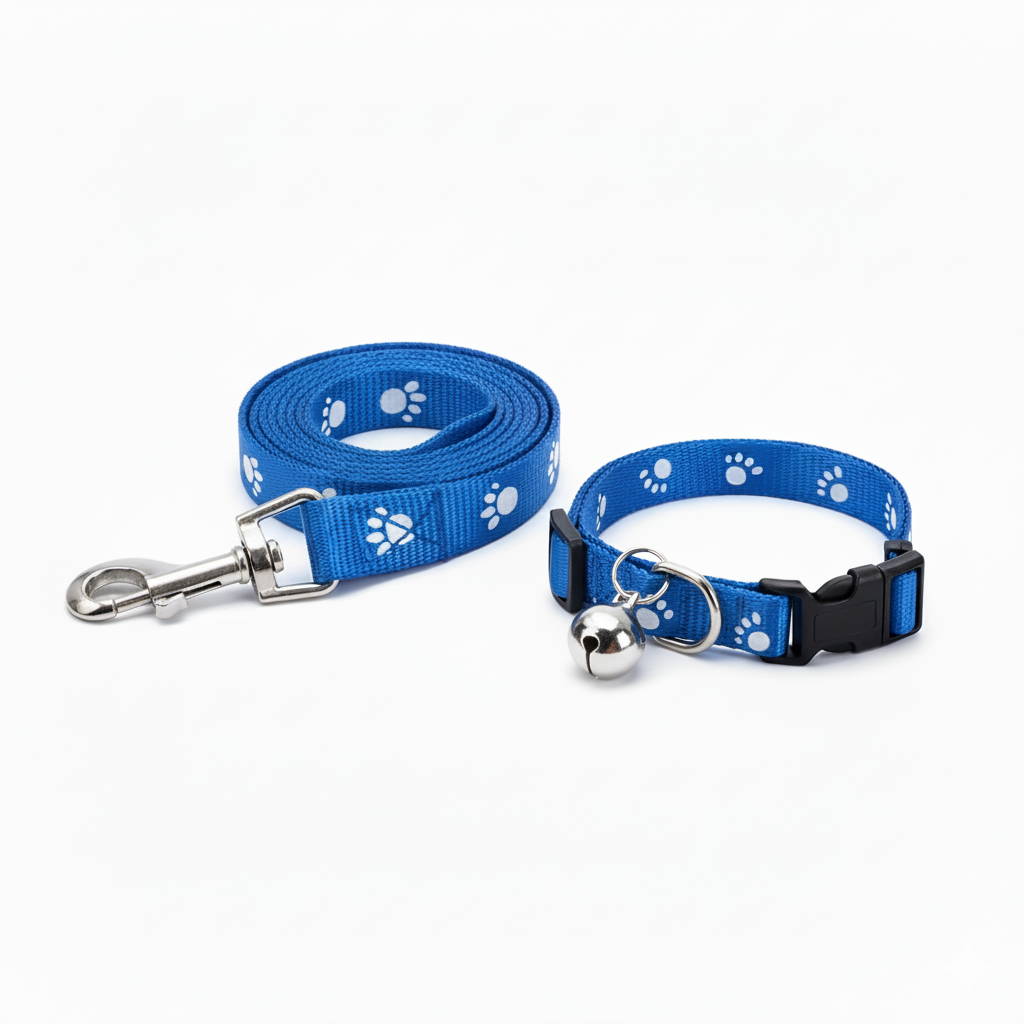 15mm Leash & Collar Set – Durable Nylon Printed Design with Bell for Pets (Color May Vary)