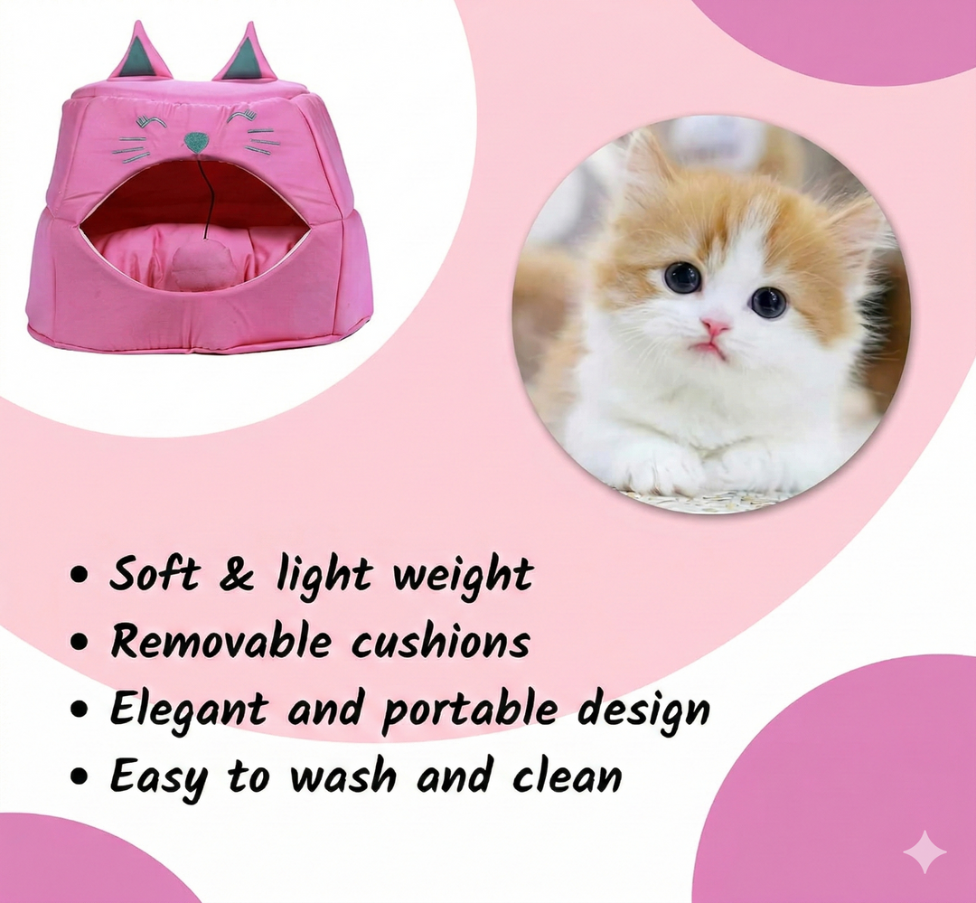 SmartyPet Cat House 2-in-1 Foldable Pet Bed & Cave, Small - Plain (Color May Vary)