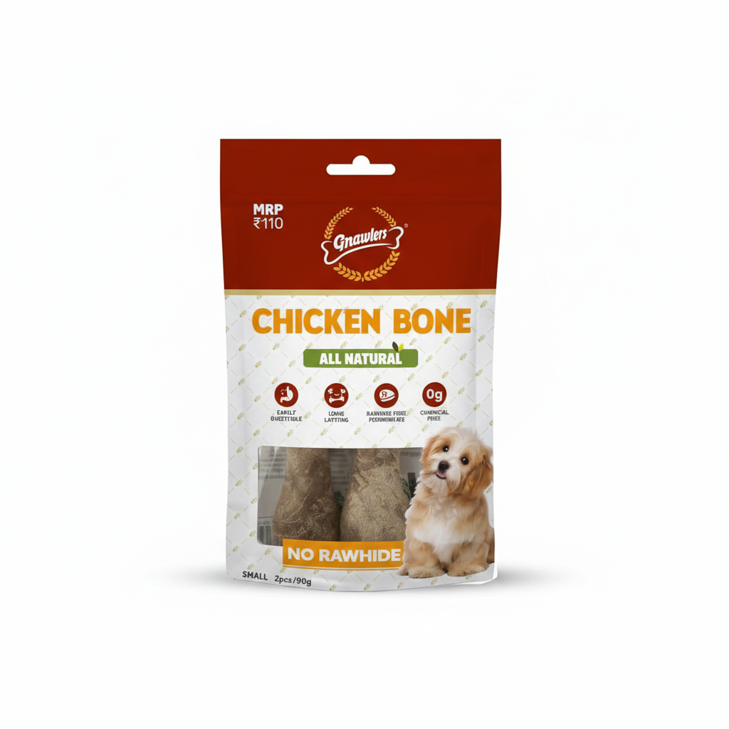 Gnawlers All Natural Chicken Bone Dog Treats – (Small, 2-Pack, 90g)
