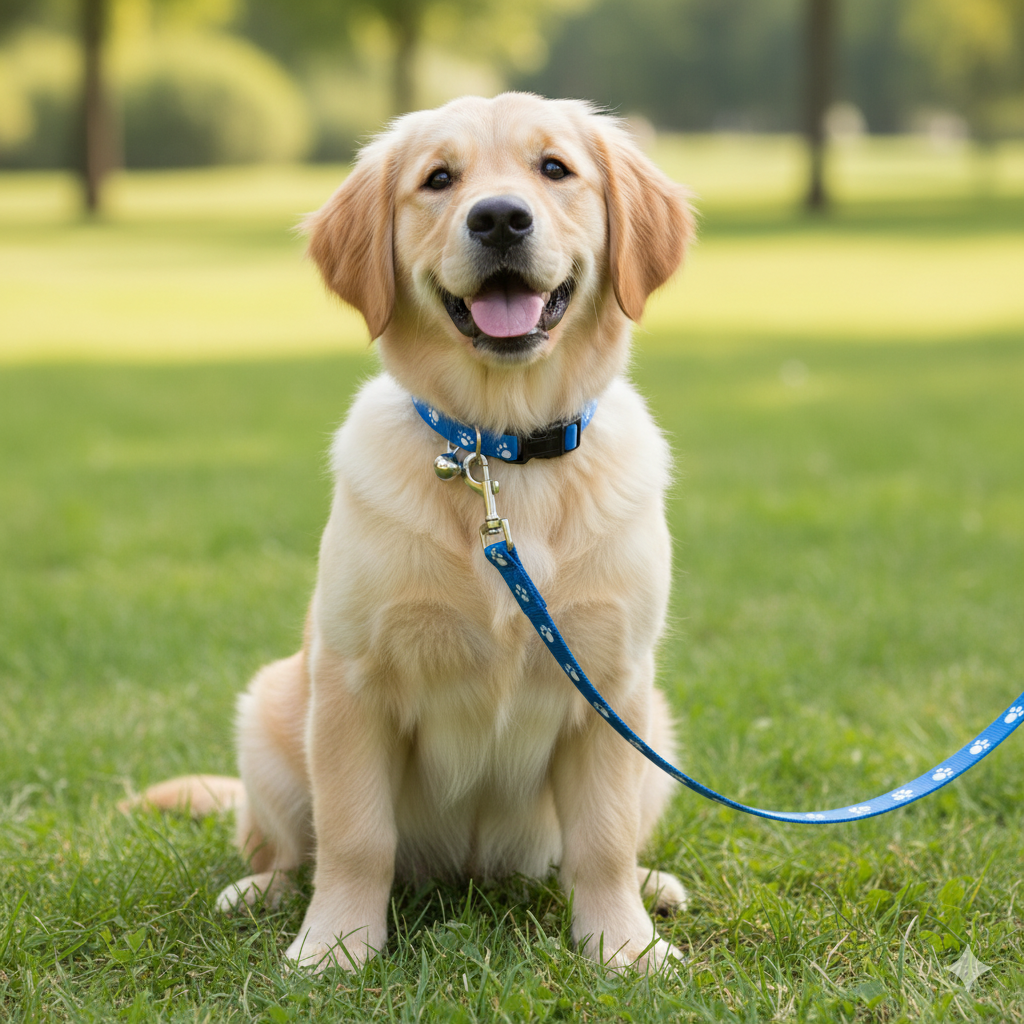 15mm Leash & Collar Set – Durable Nylon Printed Design with Bell for Pets (Color May Vary)