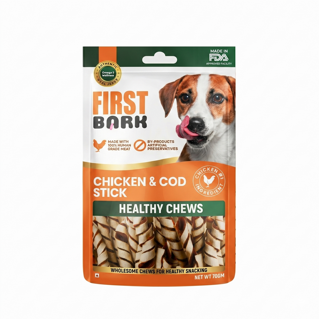 First Bark Chicken & COD Stick Dog Treats – 70gm