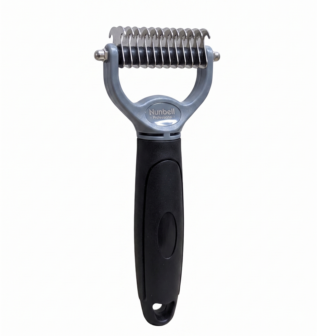 Nunbell Professional Dual-Sided Pet Dematting & Deshedding Rake