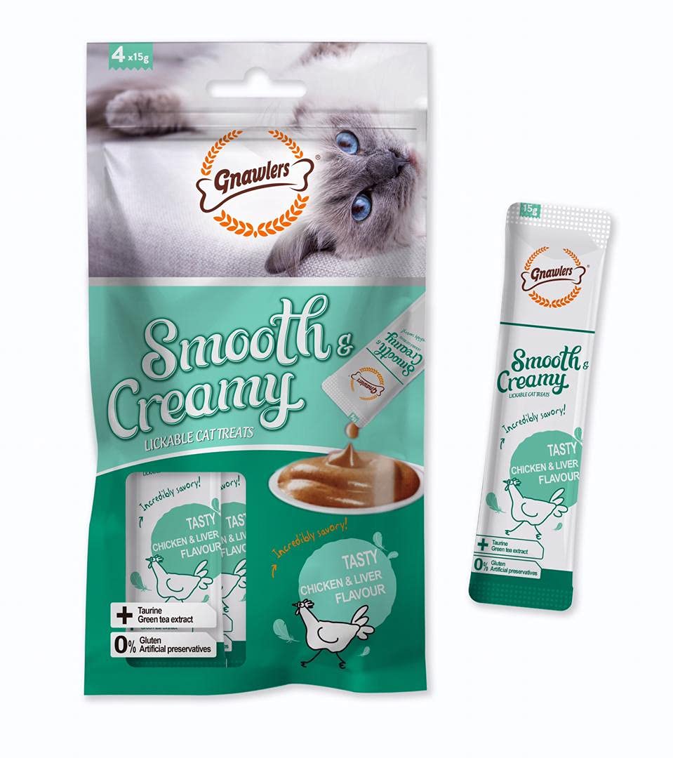 Gnawlers Creamy Cat Treats - Chicken & Liver Flavor (4 x 15g)