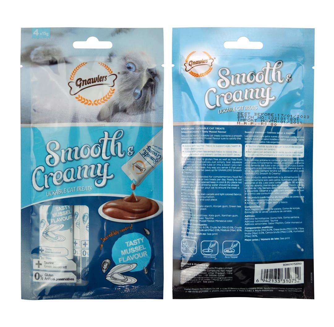 Gnawlers Creamy Cat Treats – Mussel Flavour (4 x 15g)