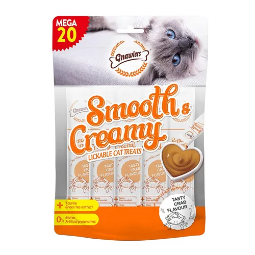 Gnawlers Smooth & Creamy Lickable Cat Treats – Tasty Crab Flavor (20 x 15g)