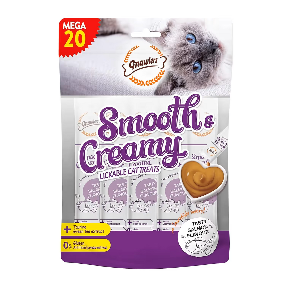 Gnawlers Smooth & Creamy Lickable Cat Treats - Tasty Salmon Flavor (Pack of 20 x 15g)