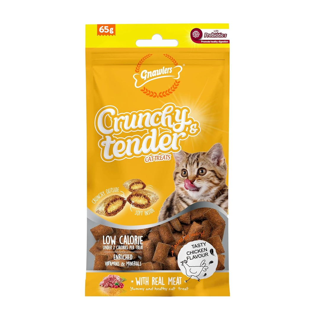 Gnawlers Crunchy & Tender Cat Treats – Tasty Chicken Flavour (65g)