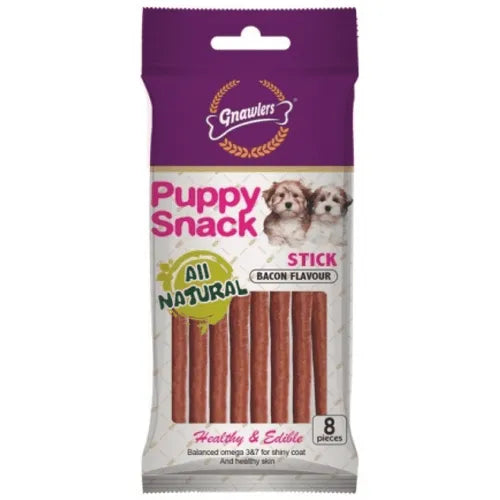 Gnawlers Puppy Snack Stick Dog Treats – Bacon Flavour (80g)
