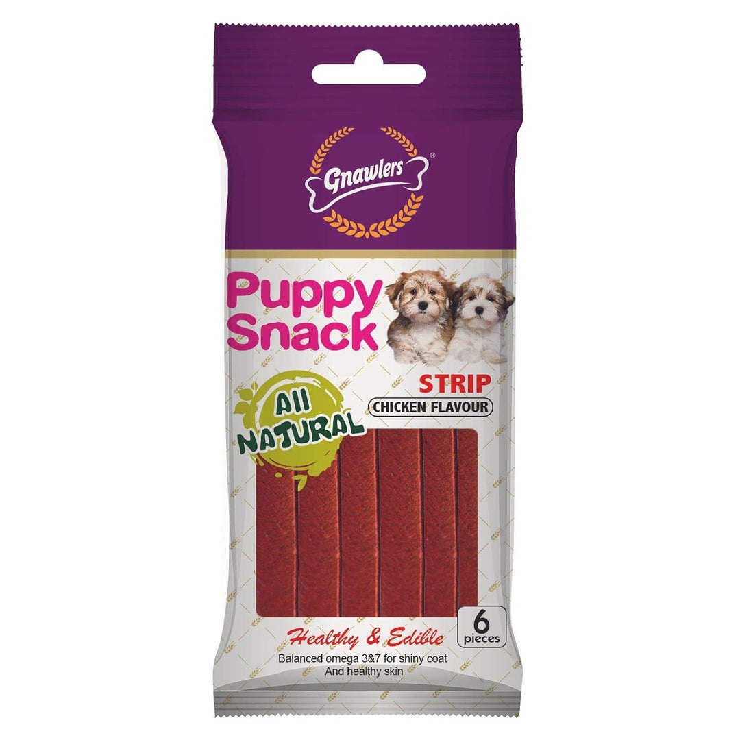 Gnawlers Puppy Snack Strips - Chicken Flavour Dog Treats (80g)