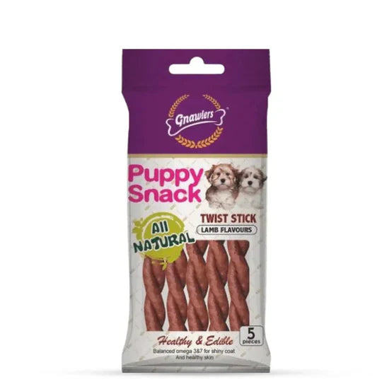Gnawlers Puppy Snack Twist Sticks – Lamb Flavor