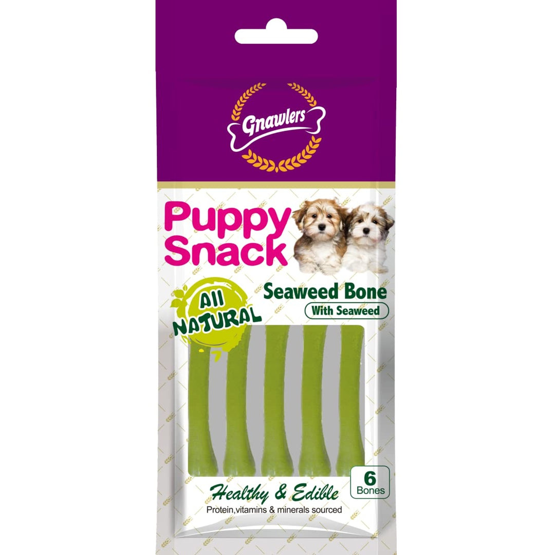 Gnawlers Puppy Snack Seaweed Bone – Treats for Puppies (40g, 6 Bones)