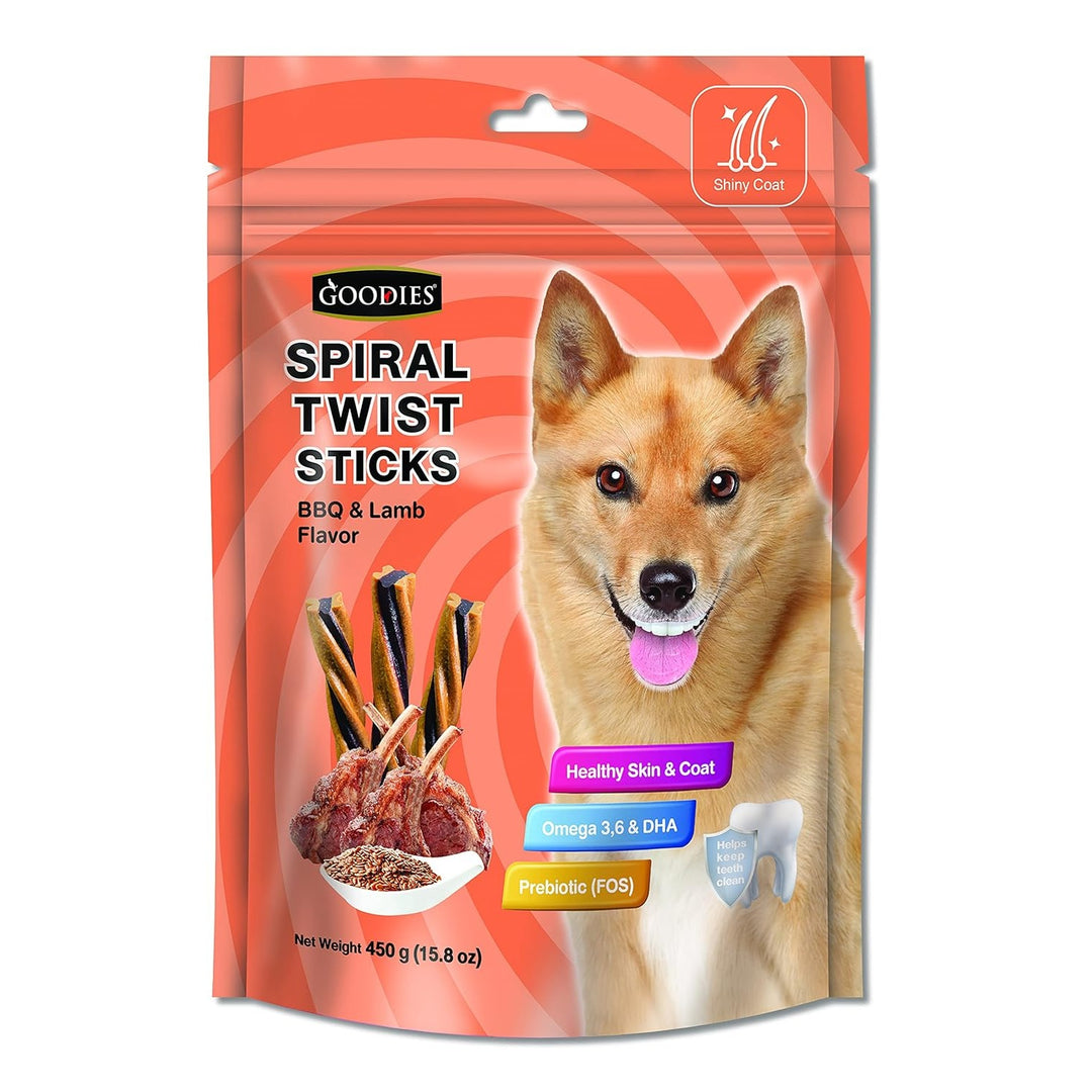 Goodies Spiral Twist Sticks BBQ & Lamb Flavor Dog Dental Treats - 450g