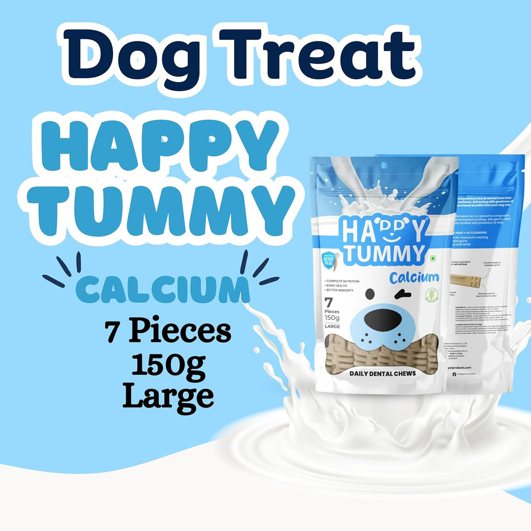 Happy Tummy Calcium Dental Chews for Dogs - Large (150g, 7 Pieces)